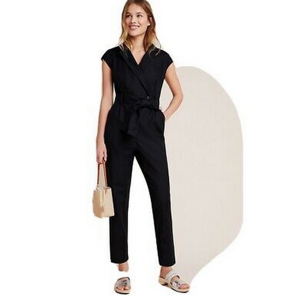 Anthropologie Pants - Anthropologie Eliza Black Cap Sleeve Collared Belted Black Jumpsuit